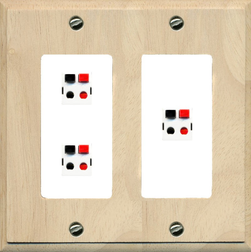 RiteAV 3 Port Speaker Wire Plug Jack Wall Plate - 2 Gang [Wood/White]