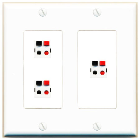 RiteAV 3 Port Speaker Wire Plug Jack Wall Plate - 2 Gang [White]