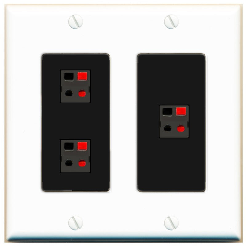 RiteAV 3 Port Speaker Wire Plug Jack Wall Plate - 2 Gang [White/Black]
