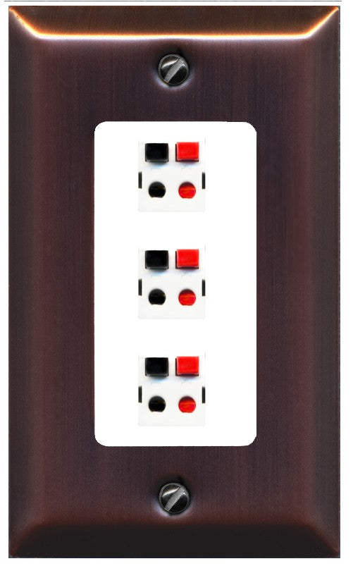 RiteAV 3 Port Speaker Wire Plug Jack Wall Plate - 1 Gang Decorative [Brushed-Copper/White]