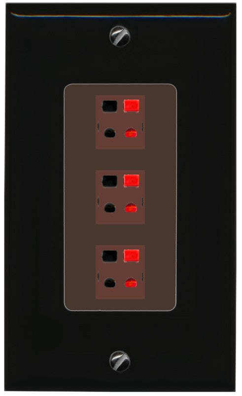 RiteAV 3 Port Speaker Wire Plug Jack Wall Plate - 1 Gang Decorative [Black/Brown]