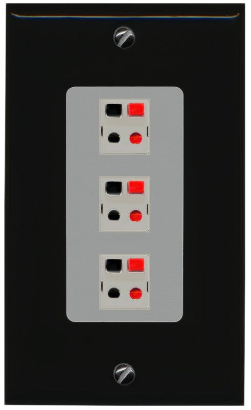 RiteAV 3 Port Speaker Wire Plug Jack Wall Plate - 1 Gang Decorative [Black/Gray]