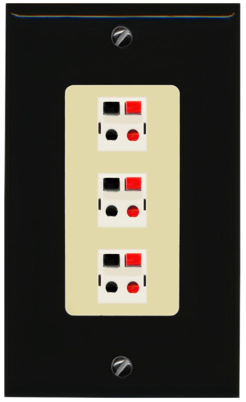 RiteAV 3 Port Speaker Wire Plug Jack Wall Plate - 1 Gang Decorative [Black/Ivory]