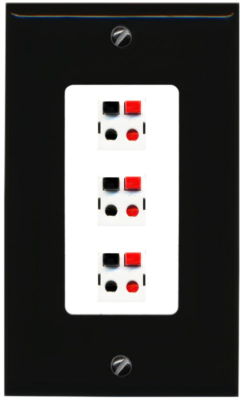 RiteAV 3 Port Speaker Wire Plug Jack Wall Plate - 1 Gang Decorative [Black/White]
