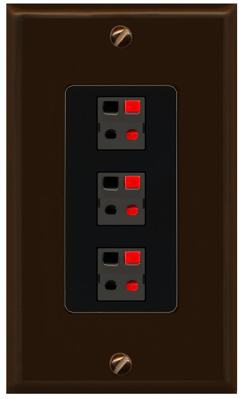 RiteAV 3 Port Speaker Wire Plug Jack Wall Plate - 1 Gang Decorative [Brown/Black]