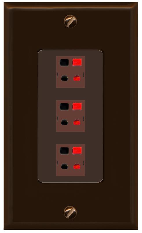 RiteAV 3 Port Speaker Wire Plug Jack Wall Plate - 1 Gang [Brown/Brown]