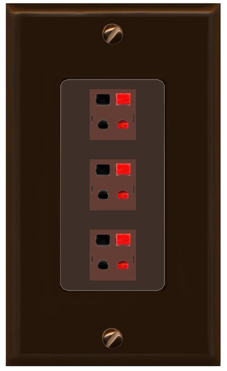 RiteAV 3 Port Speaker Wire Plug Jack Wall Plate - 1 Gang [Brown/Brown]