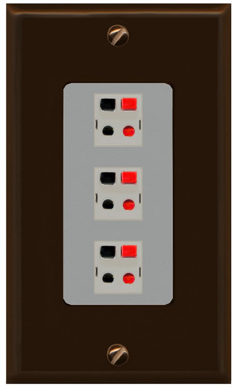 RiteAV 3 Port Speaker Wire Plug Jack Wall Plate - 1 Gang Decorative [Brown/Gray]