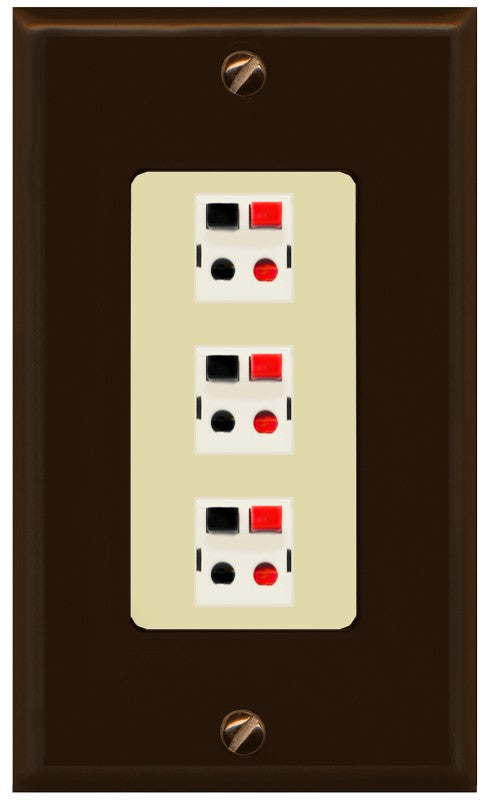RiteAV 3 Port Speaker Wire Plug Jack Wall Plate - 1 Gang Decorative [Brown/Ivory]