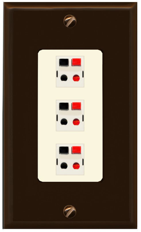 RiteAV 3 Port Speaker Wire Plug Jack Wall Plate - 1 Gang Decorative [Brown/Light-Almond]