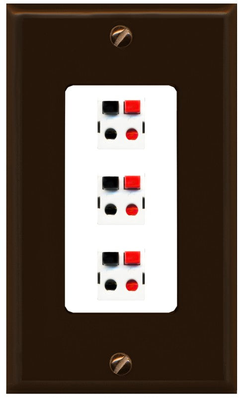 RiteAV 3 Port Speaker Wire Plug Jack Wall Plate - 1 Gang Decorative [Brown/White]