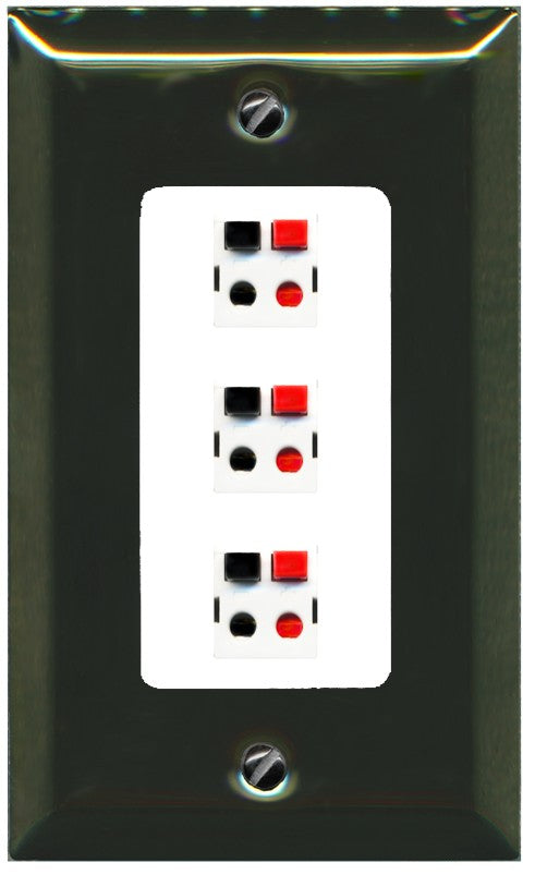 RiteAV 3 Port Speaker Wire Plug Jack Wall Plate - 1 Gang Decorative [Brass/White]