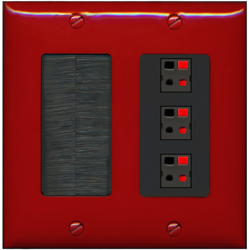 RiteAV 3 Port Speaker Wire Plug Jack Wall Plate - Brush [Red/Black]