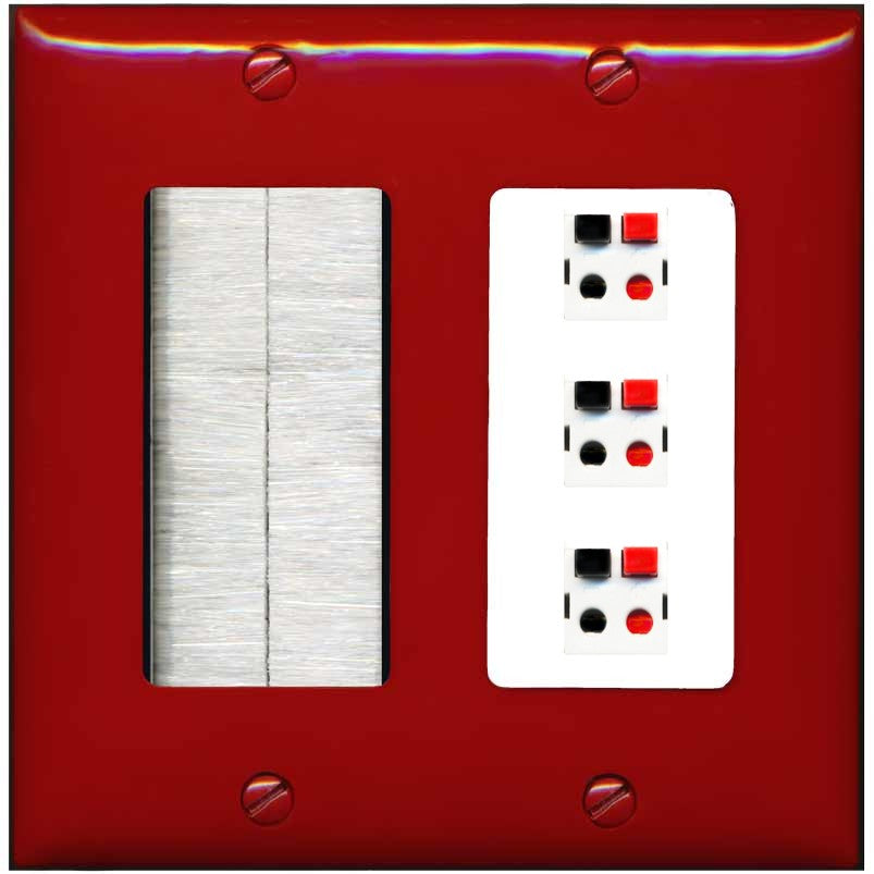 RiteAV 3 Port Speaker Wire Plug Jack Wall Plate - Brush [Red/White]
