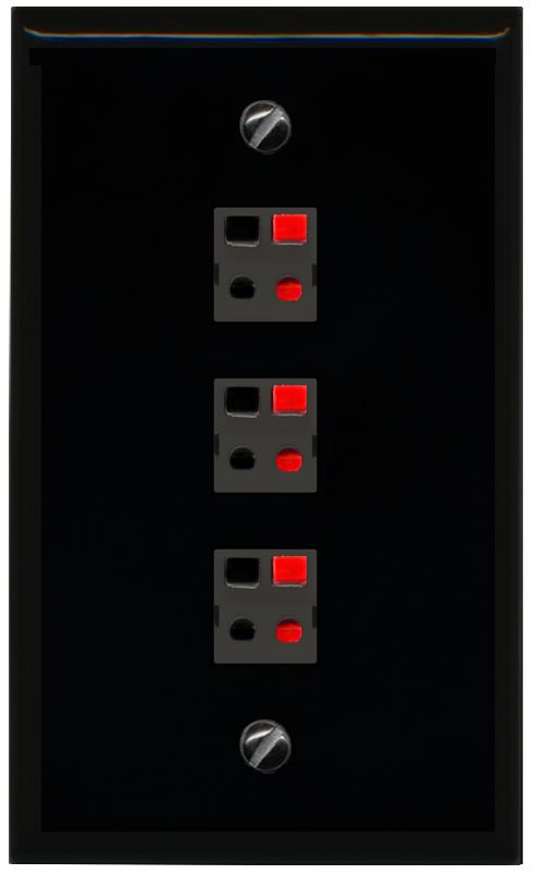 RiteAV 3 Port Speaker Wire Plug Jack Wall Plate - Flat [Black/Black]