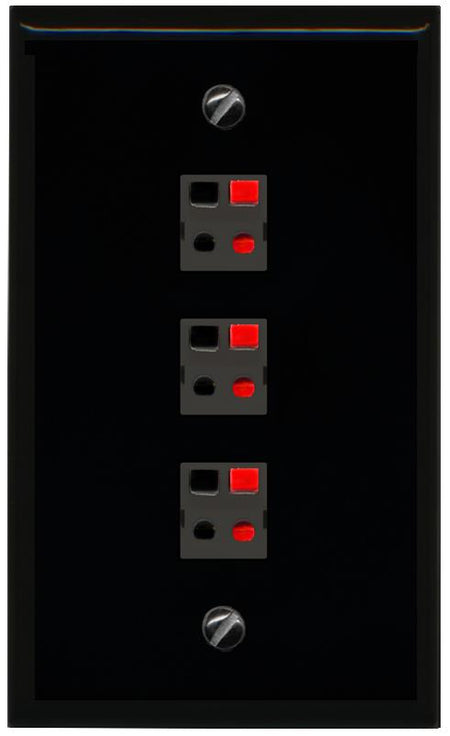 RiteAV 3 Port Speaker Wire Plug Jack Wall Plate - Flat [Black/Black]