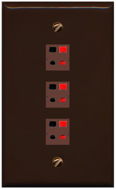 RiteAV 3 Port Speaker Wire Plug Jack Wall Plate - Flat [Brown/Brown]
