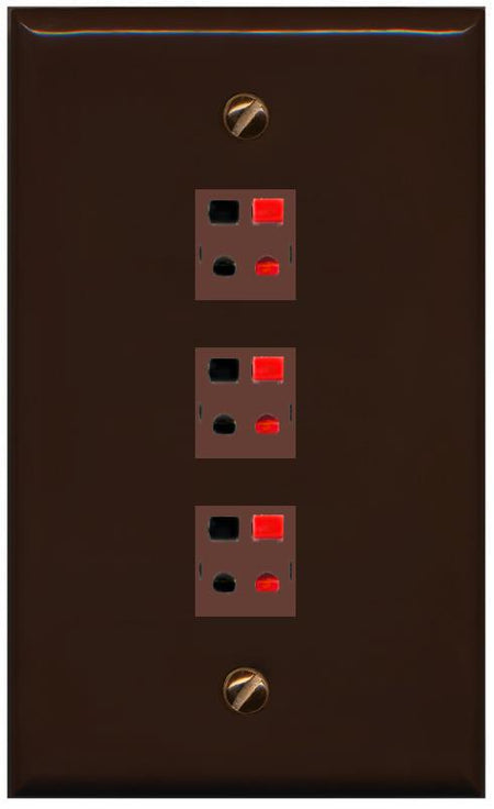 RiteAV 3 Port Speaker Wire Plug Jack Wall Plate - Flat [Brown/Brown]