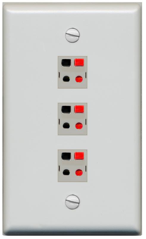 RiteAV 3 Port Speaker Wire Plug Jack Wall Plate - Flat [Gray/Gray]