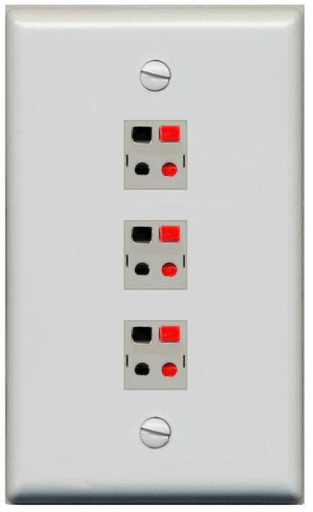 RiteAV 3 Port Speaker Wire Plug Jack Wall Plate - Flat [Gray/Gray]