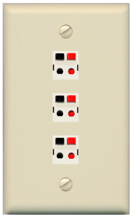 RiteAV 3 Port Speaker Wire Plug Jack Wall Plate - Flat [Ivory/Ivory]