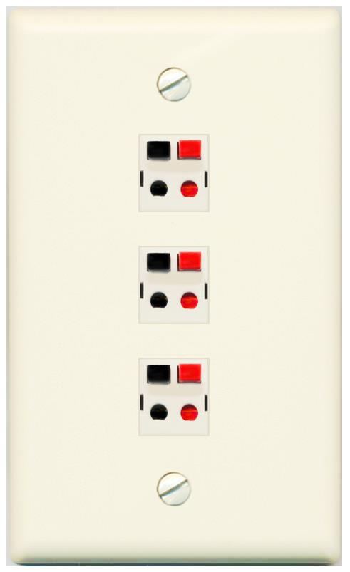RiteAV 3 Port Speaker Wire Plug Jack Wall Plate - Flat [Light-Almond]