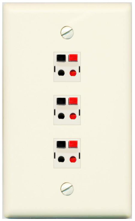 RiteAV 3 Port Speaker Wire Plug Jack Wall Plate - Flat [Light-Almond]