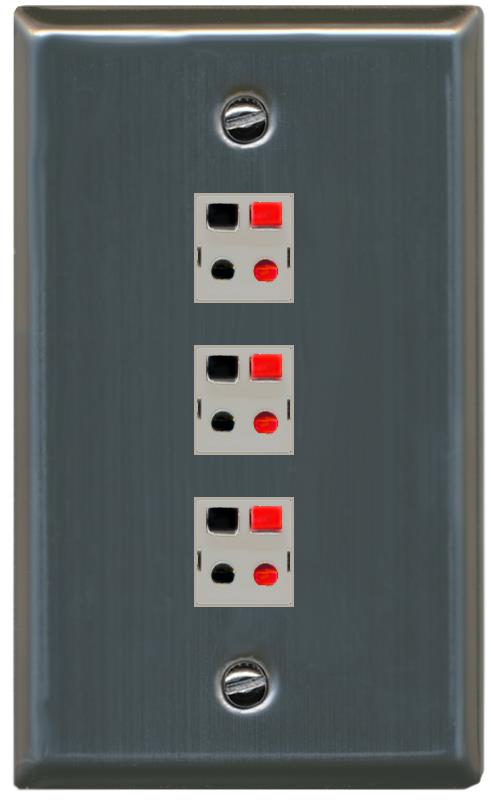 RiteAV 3 Port Speaker Wire Plug Jack Wall Plate - Flat [Stainless Steel]