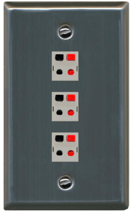 RiteAV 3 Port Speaker Wire Plug Jack Wall Plate - Flat [Stainless Steel]