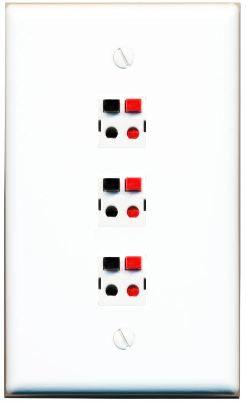 RiteAV 3 Port Speaker Wire Plug Jack Wall Plate - Flat [White]