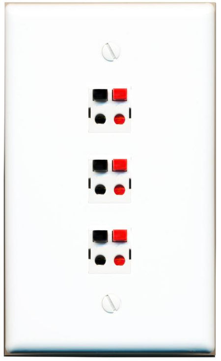 RiteAV 3 Port Speaker Wire Plug Jack Wall Plate - Flat [White]