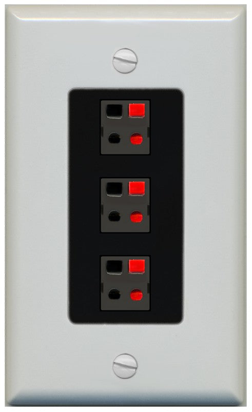 RiteAV 3 Port Speaker Wire Plug Jack Wall Plate - 1 Gang Decorative [Gray/Black]