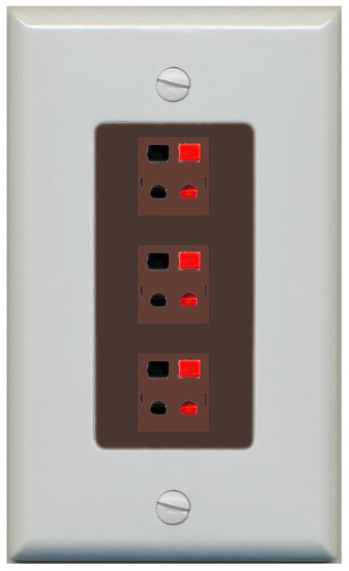 RiteAV 3 Port Speaker Wire Plug Jack Wall Plate - 1 Gang Decorative [Gray/Brown]