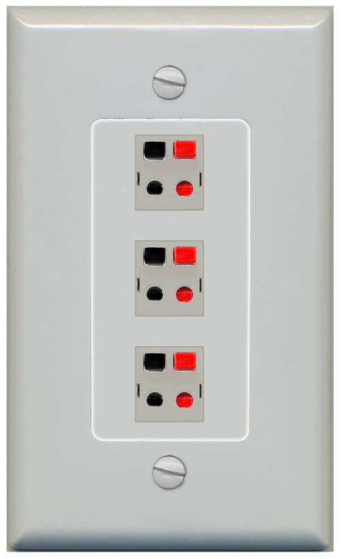 RiteAV 3 Port Speaker Wire Plug Jack Wall Plate - 1 Gang [Gray/Gray]