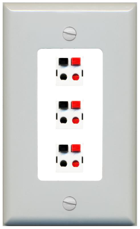 RiteAV 3 Port Speaker Wire Plug Jack Wall Plate - 1 Gang [Gray/White]