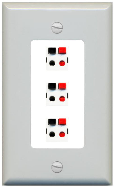 RiteAV 3 Port Speaker Wire Plug Jack Wall Plate - 1 Gang [Gray/White]