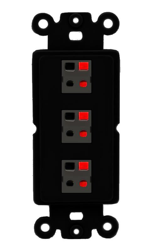 RiteAV 3 Port Speaker Wire Plug Jack Wall Plate - Rocker [Black/Black]