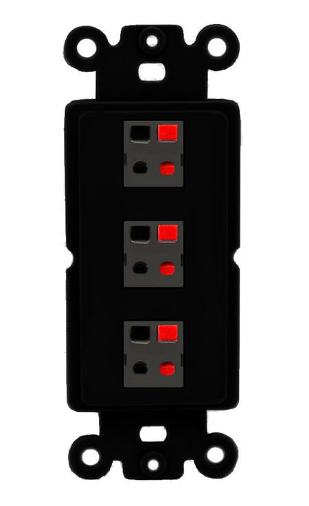 RiteAV 3 Port Speaker Wire Plug Jack Wall Plate - Rocker [Black/Black]