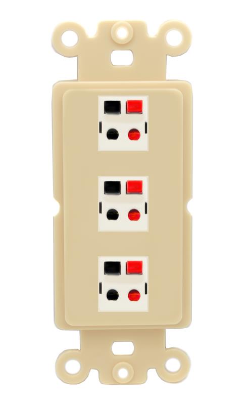 RiteAV 3 Port Speaker Wire Plug Jack Wall Plate - Rocker [Ivory/Ivory]