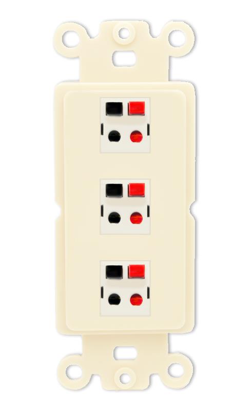 RiteAV 3 Port Speaker Wire Plug Jack Wall Plate - Rocker [Light-Almond]