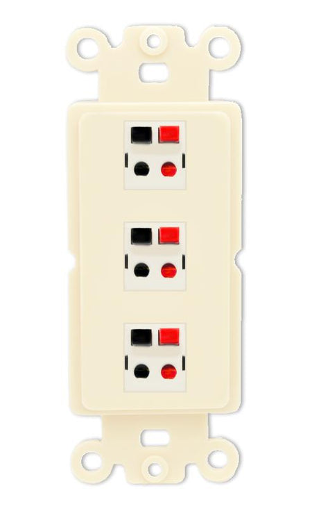 RiteAV 3 Port Speaker Wire Plug Jack Wall Plate - Rocker [Light-Almond]