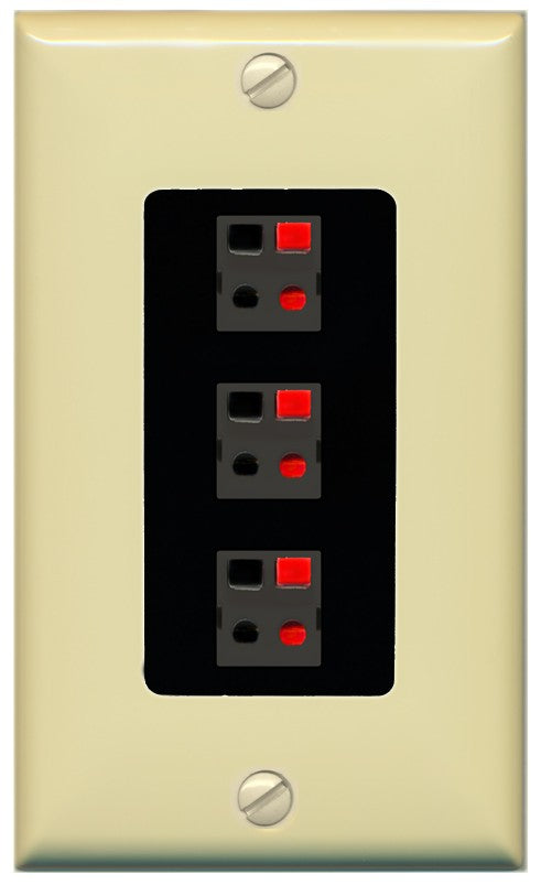 RiteAV 3 Port Speaker Wire Plug Jack Wall Plate - 1 Gang Decorative [Ivory/Black]