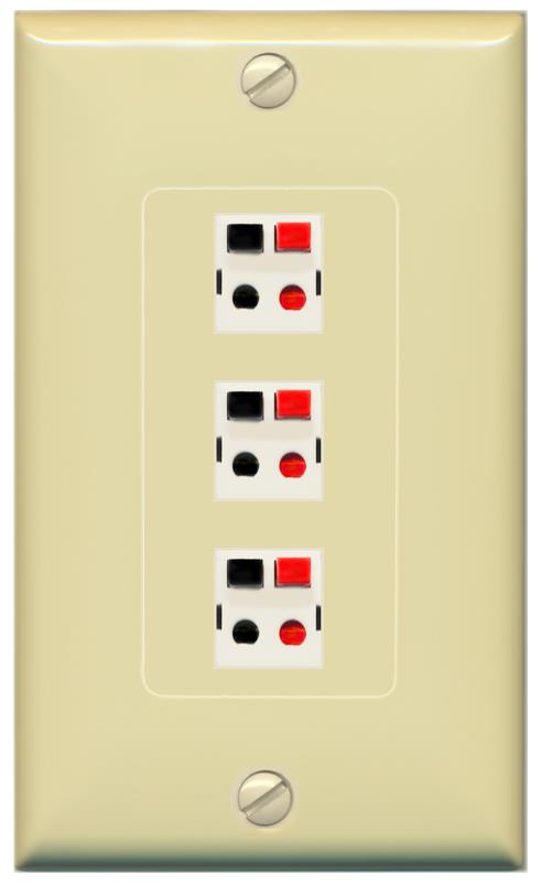 RiteAV 3 Port Speaker Wire Plug Jack Wall Plate - 1 Gang [Ivory/Ivory]