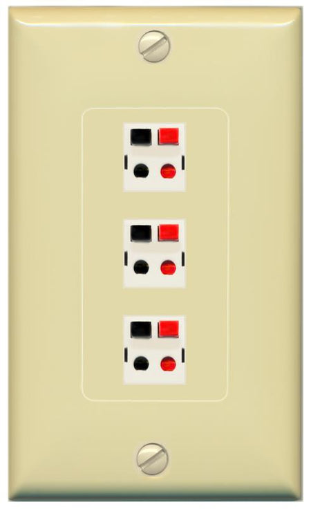 RiteAV 3 Port Speaker Wire Plug Jack Wall Plate - 1 Gang [Ivory/Ivory]