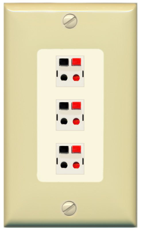 RiteAV 3 Port Speaker Wire Plug Jack Wall Plate - 1 Gang Decorative [Ivory/Light-Almond]