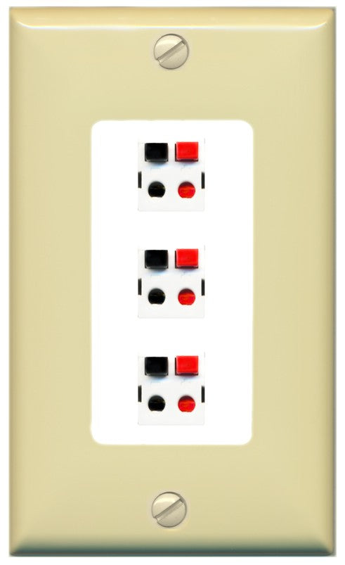 RiteAV 3 Port Speaker Wire Plug Jack Wall Plate - 1 Gang Decorative [Ivory/White]