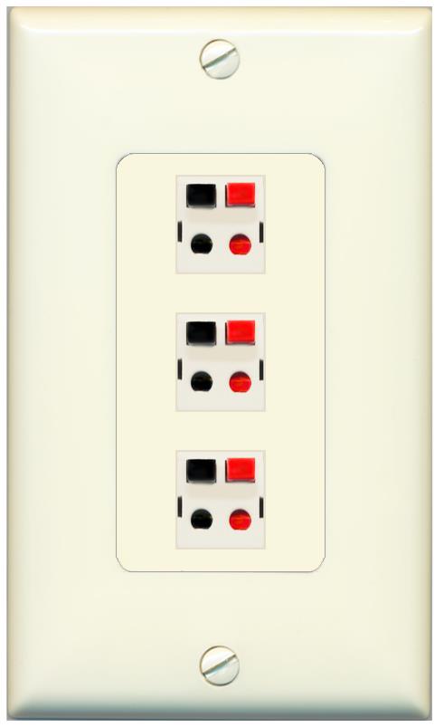 RiteAV 3 Port Speaker Wire Plug Jack Wall Plate - 1 Gang [Light-Almond]