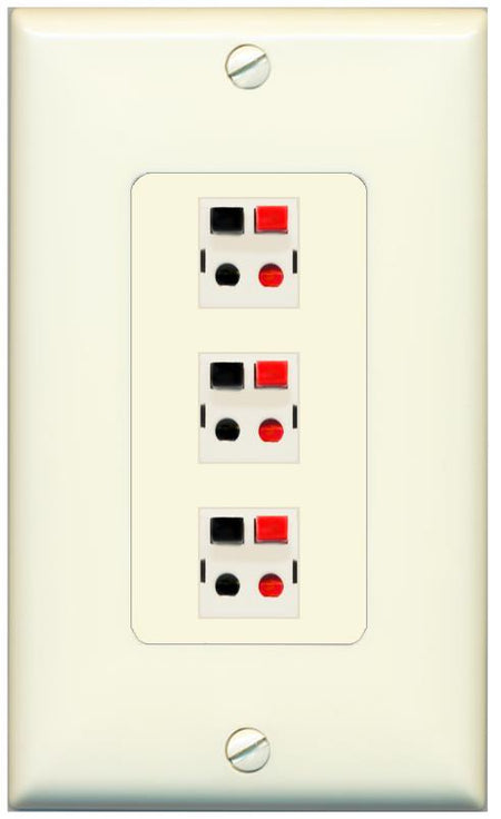 RiteAV 3 Port Speaker Wire Plug Jack Wall Plate - 1 Gang [Light-Almond]