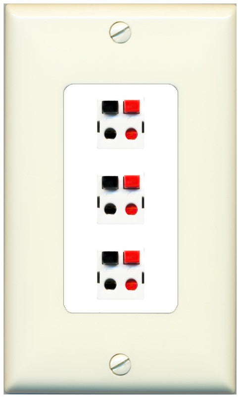 RiteAV 3 Port Speaker Wire Plug Jack Wall Plate - 1 Gang Decorative [Light-Almond/White]