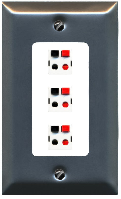 RiteAV 3 Port Speaker Wire Plug Jack Wall Plate - 1 Gang Decorative [Brushed-Nickel/White]